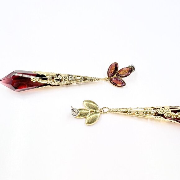 NWT – Charming Charlie – Brown Jeweled Drop Glass Dangle Gold Tone 3.5” Earrings - Picture 5 of 8